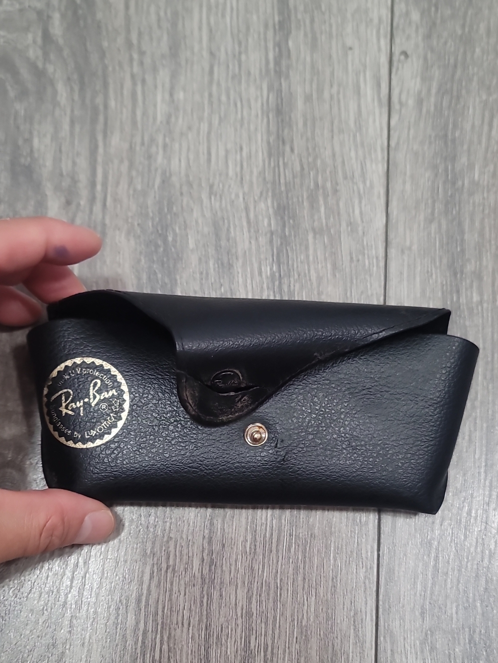 Ray-Ban Black Leather Sunglass Case with Gold Logo
